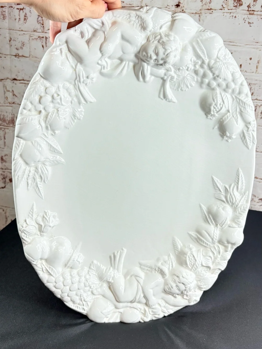 Imperial Porcelain White Embossed Fruit and Floral Wall Mirror